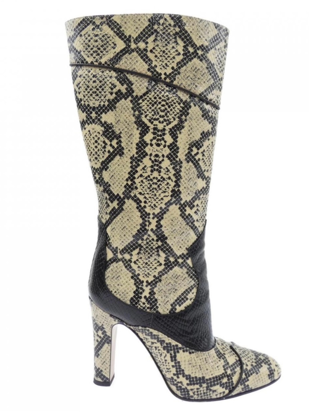 Gucci Beige and Black Snakeskin Knee Boots